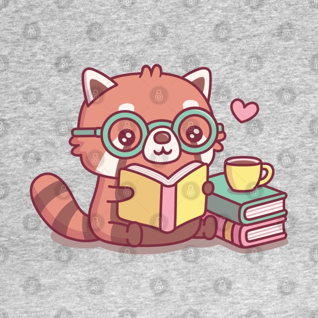 Cute Red Panda With Glasses Reading A Book by rustydoodle